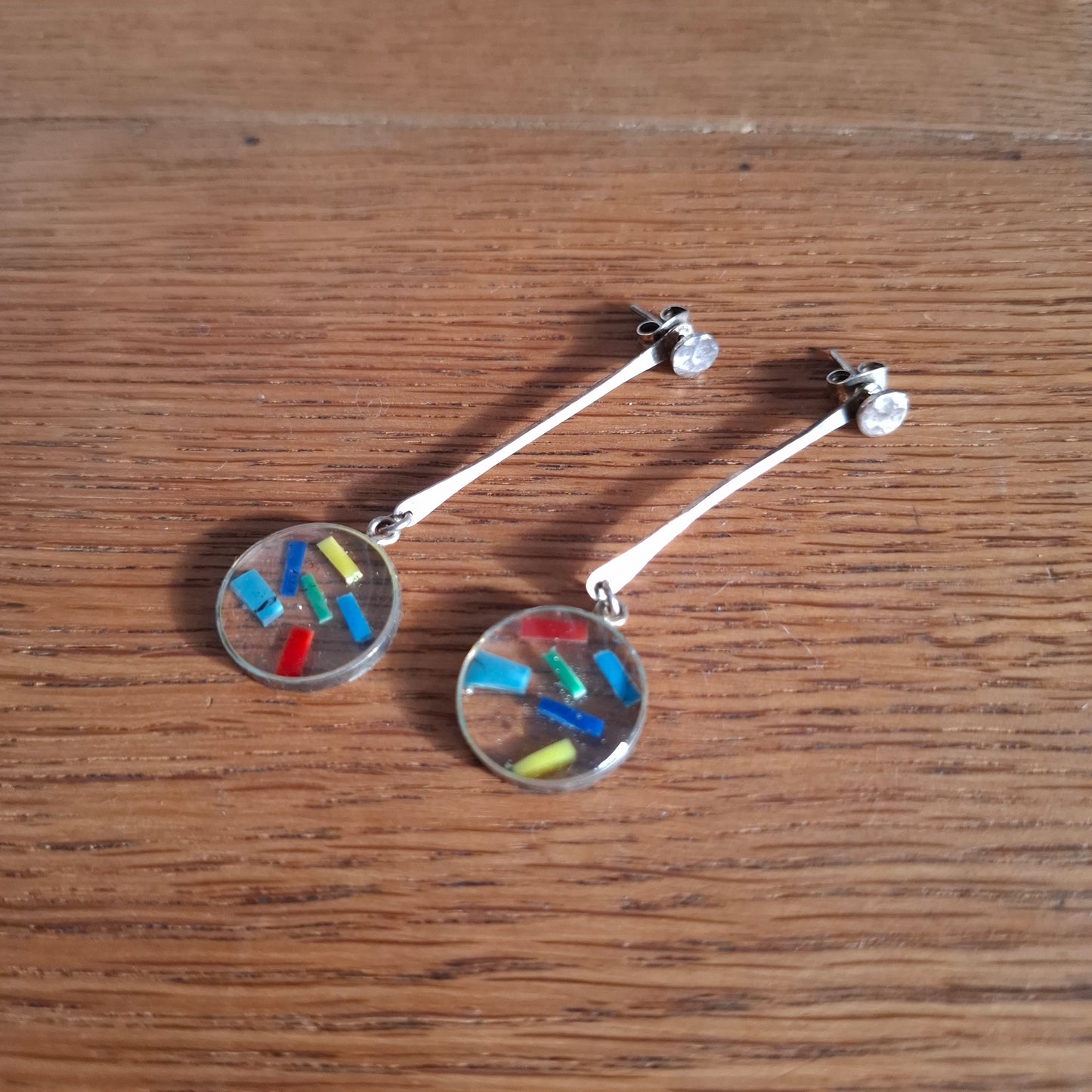 Pair of Confetti Glass Silver Toned Dangling Earrings