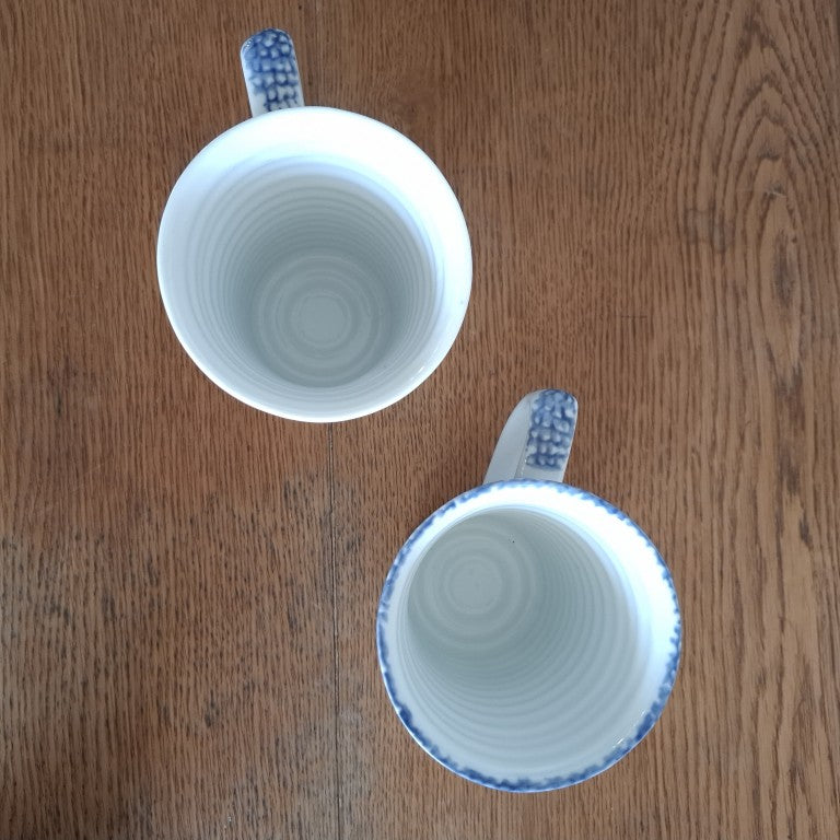 Pair of Croix De Sud Handpainted Blue and White Fruit Mugs 1990's