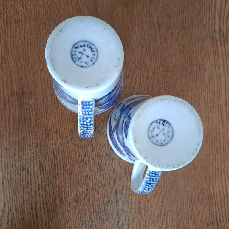 Pair of Croix De Sud Handpainted Blue and White Fruit Mugs 1990's
