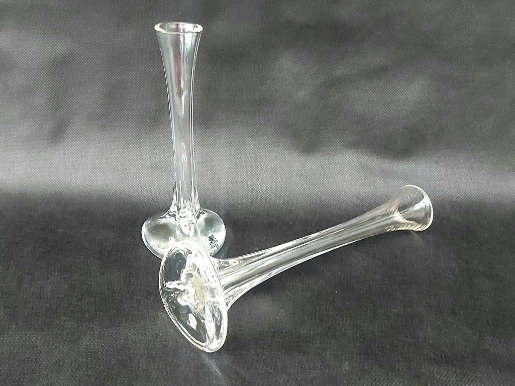 Stretched Art Glass Single Stem Pair of Vases