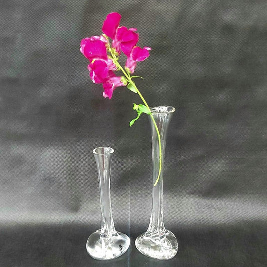 Stretched Art Glass Single Stem Pair of Vases