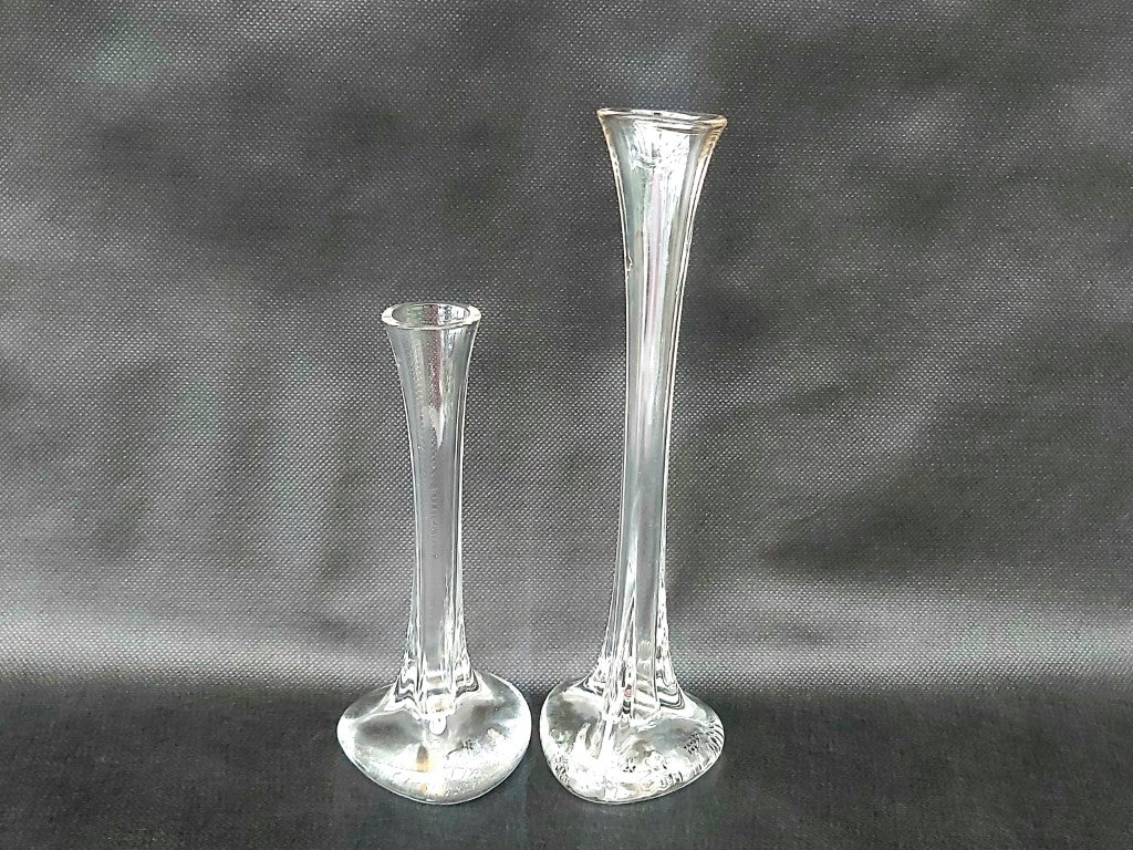 Stretched Art Glass Single Stem Pair of Vases