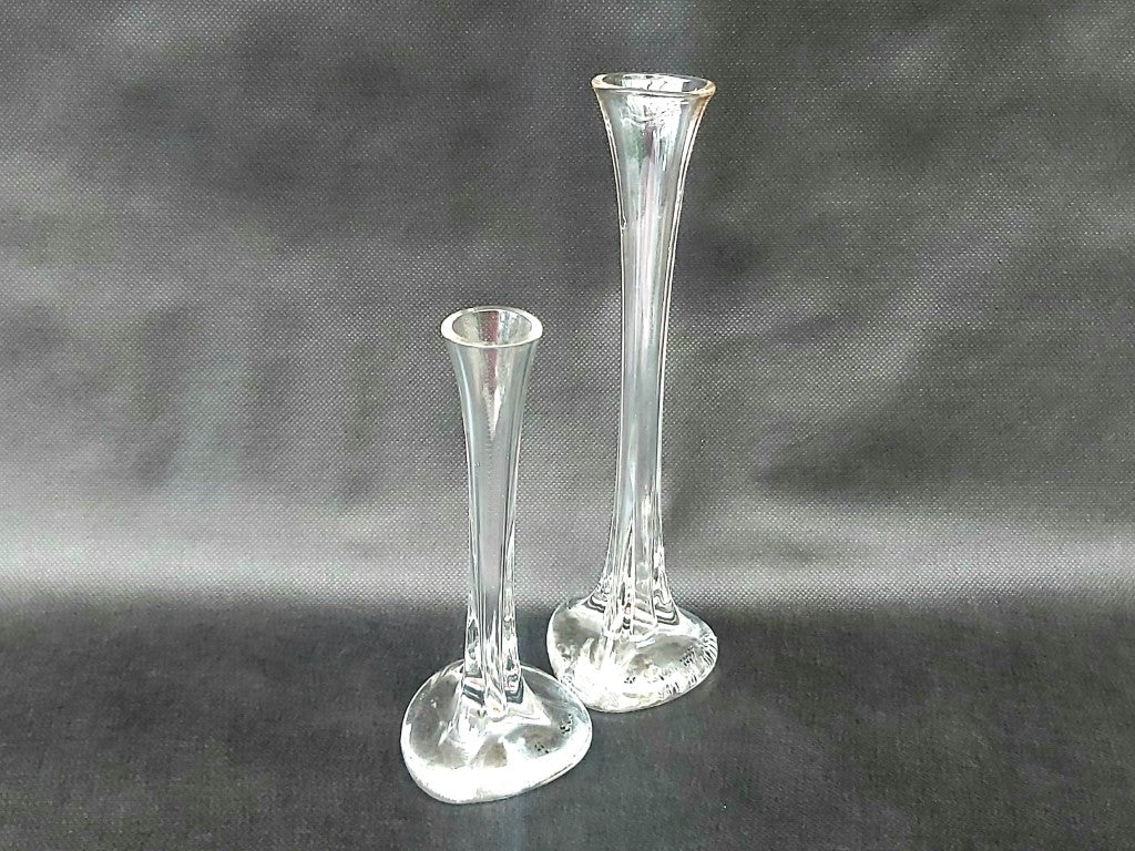 Stretched Art Glass Single Stem Pair of Vases