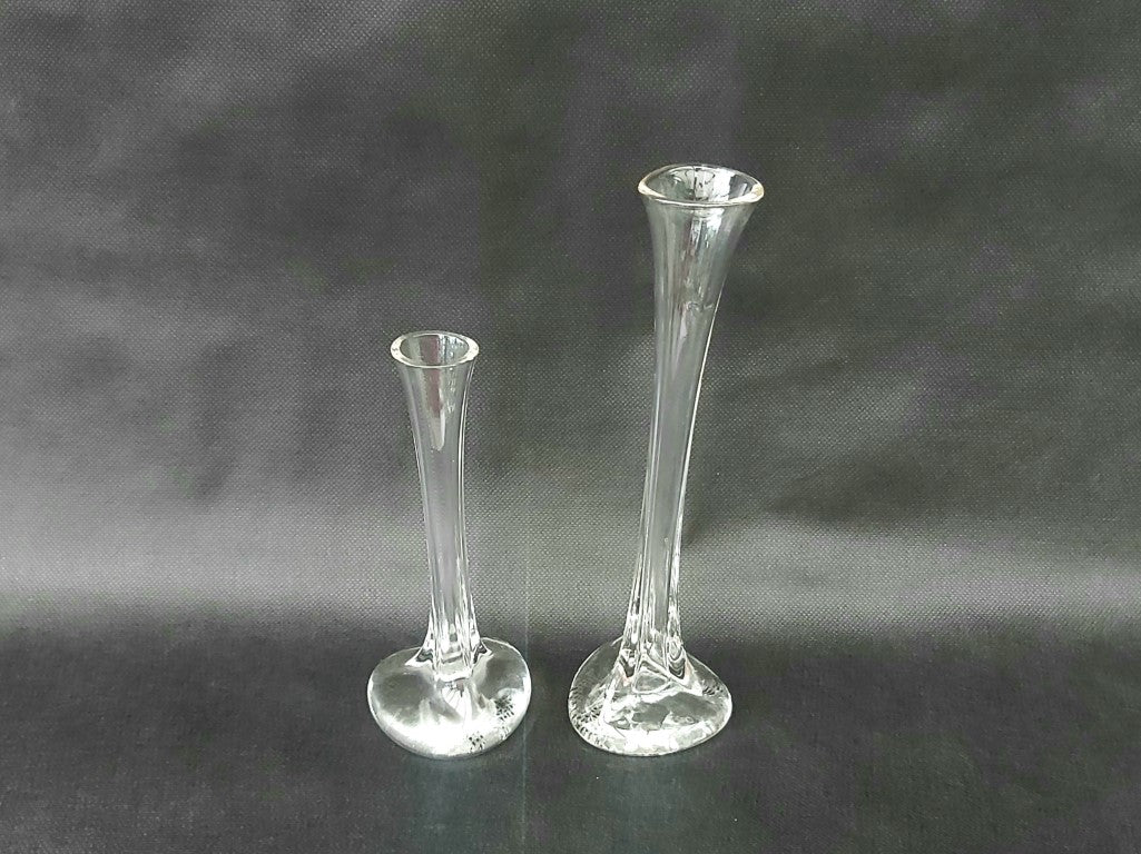 Stretched Art Glass Single Stem Pair of Vases