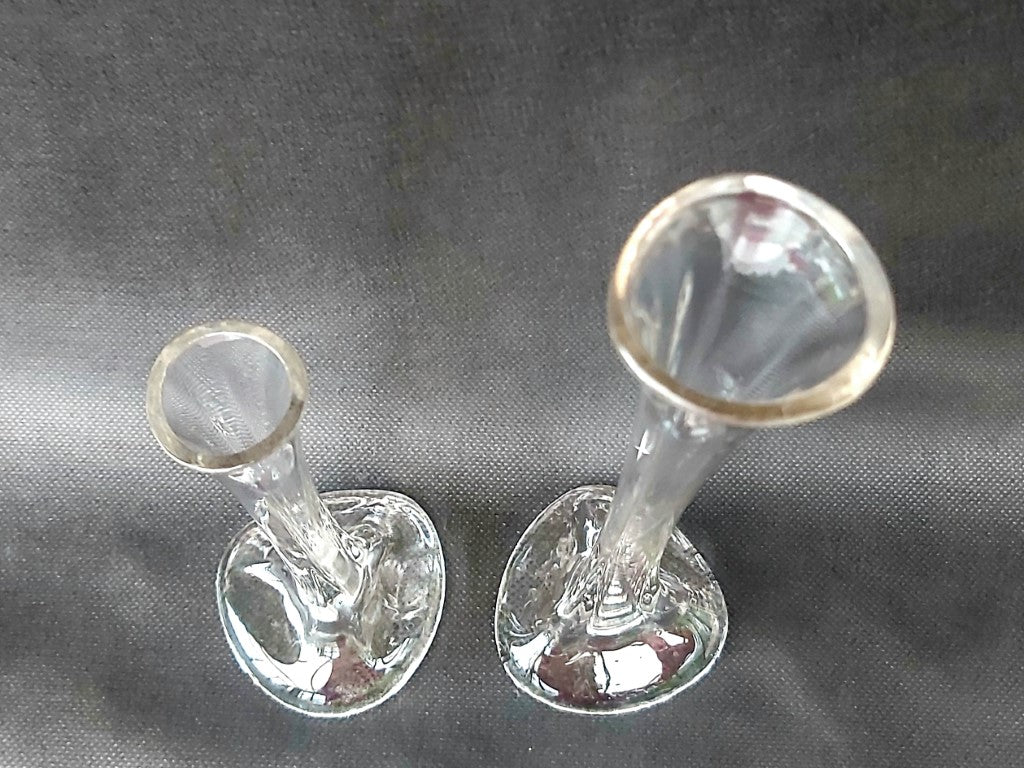 Stretched Art Glass Single Stem Pair of Vases