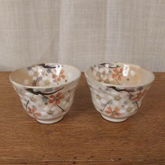 Pair of Handpainted Sakura Japanese Matcha or Rice Bowls