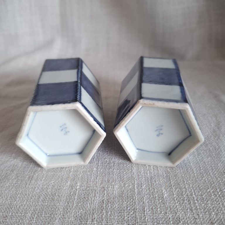 Pair of Ichimatsu Hexagonal Sake Bottles