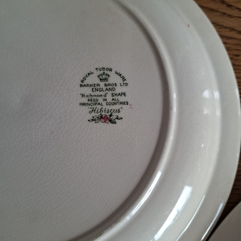 Pair of English Royal Tudor Barker Bros Hibiscus Plates