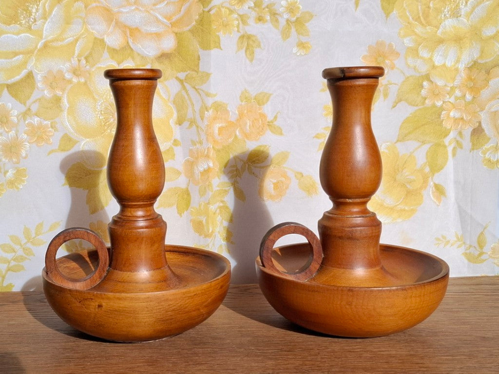 Pair of Hand Turned Wood Candle Holders