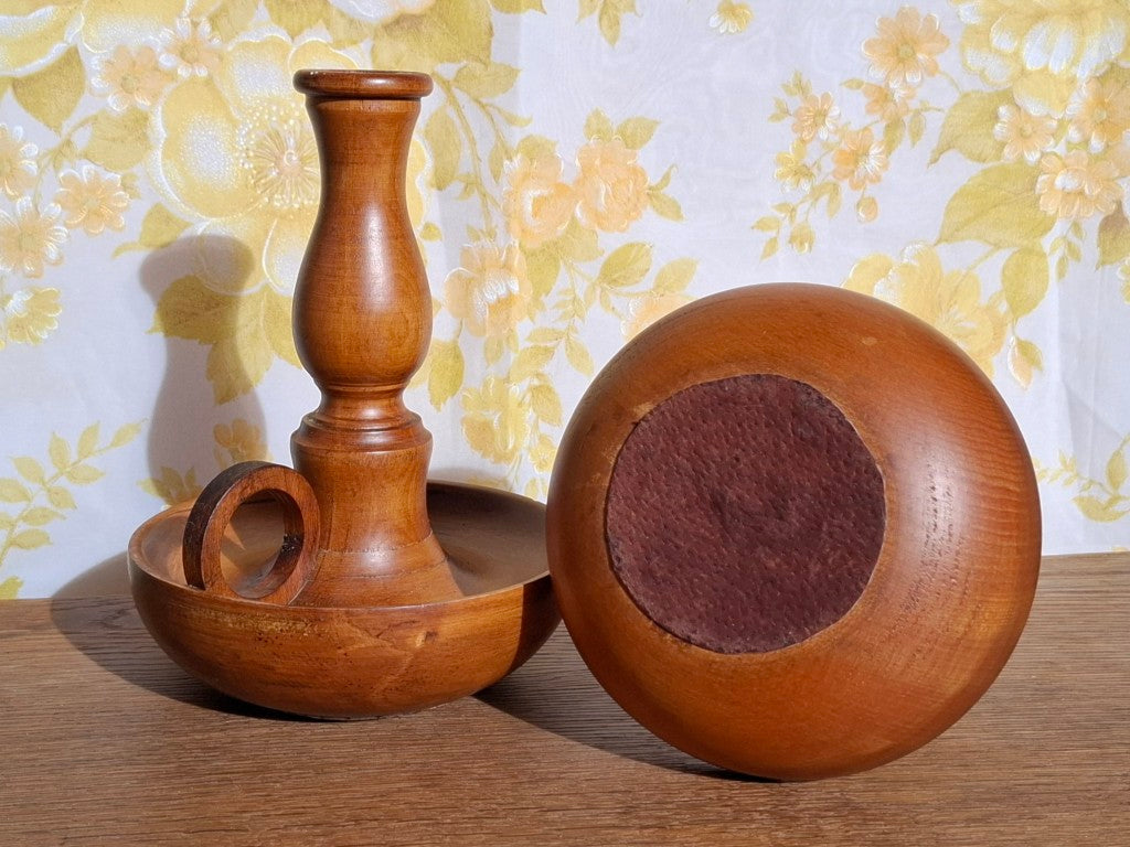Pair of Hand Turned Wood Candle Holders