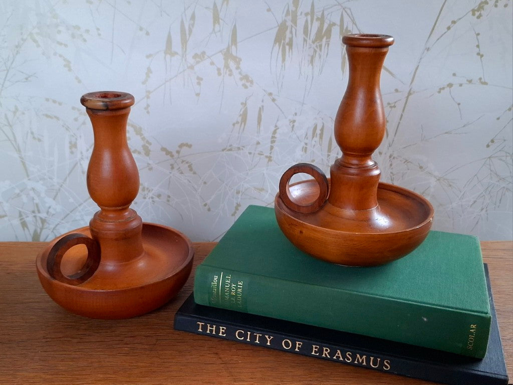 Pair of Hand Turned Wood Candle Holders
