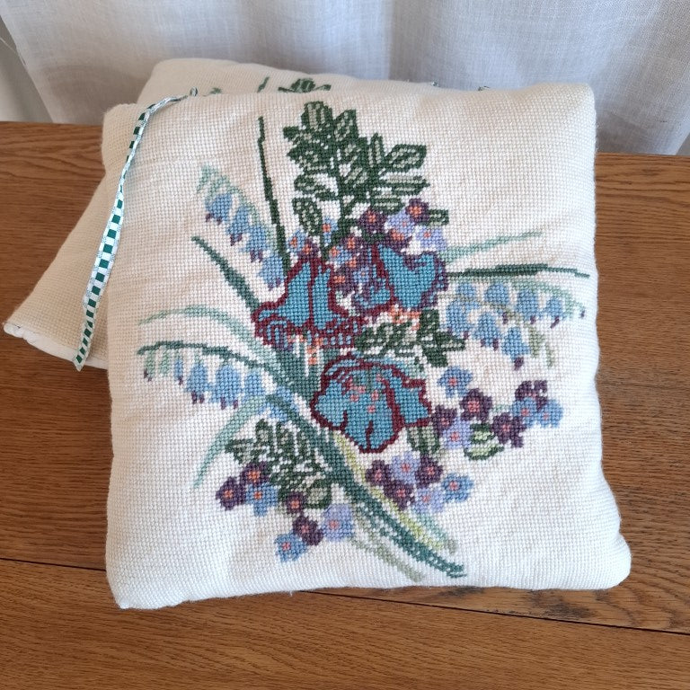Pair of Vintage Wool Needlework Cushions Chair Pads