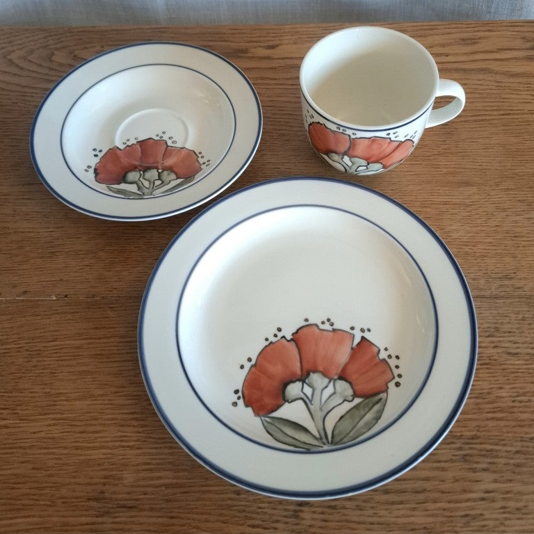 Handpainted Pohutukawa Tea Cup Trio Signed C Lawrie