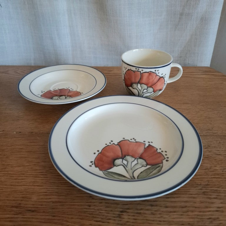 Handpainted Pohutukawa Tea Cup Trio Signed C Lawrie