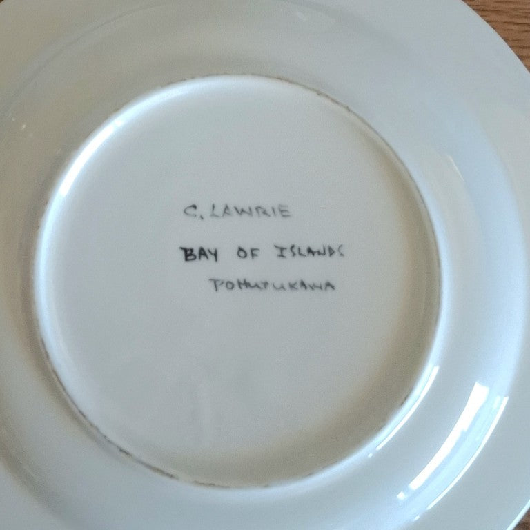 Handpainted Pohutukawa Tea Cup Trio Signed C Lawrie