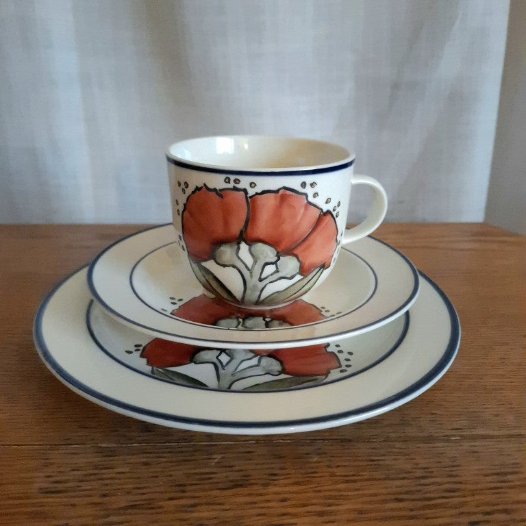 Handpainted Pohutukawa Tea Cup Trio Signed C Lawrie
