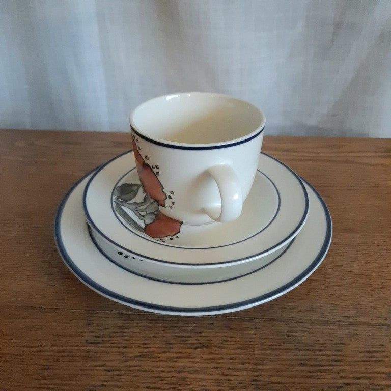 Handpainted Pohutukawa Tea Cup Trio Signed C Lawrie