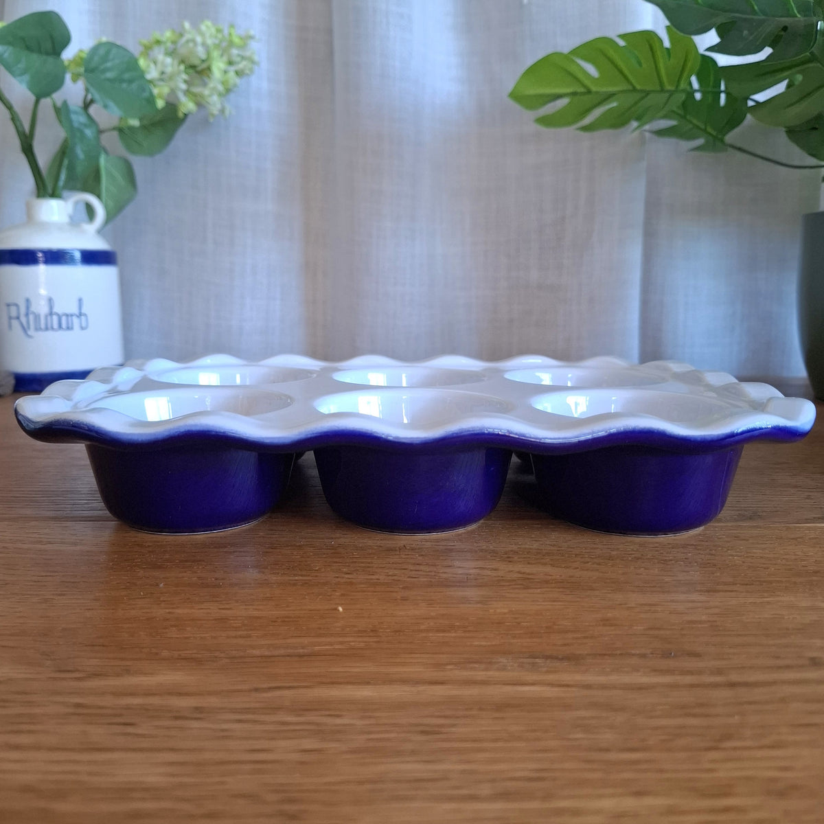 Vintage Emile Henry Ceramic 6-Cup Muffin Pan - Cobalt Blue