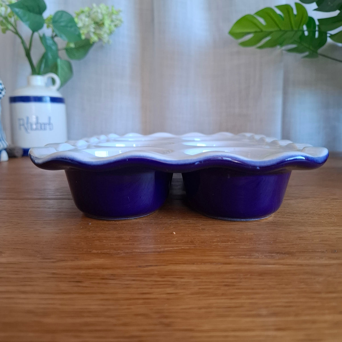 Vintage Emile Henry Ceramic 6-Cup Muffin Pan - Cobalt Blue