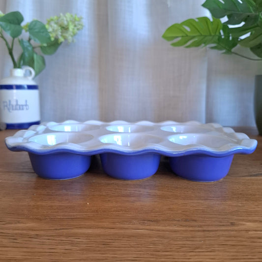 Vintage Emile Henry Ceramic 6-Cup Muffin Pan - Periwinkle Blue