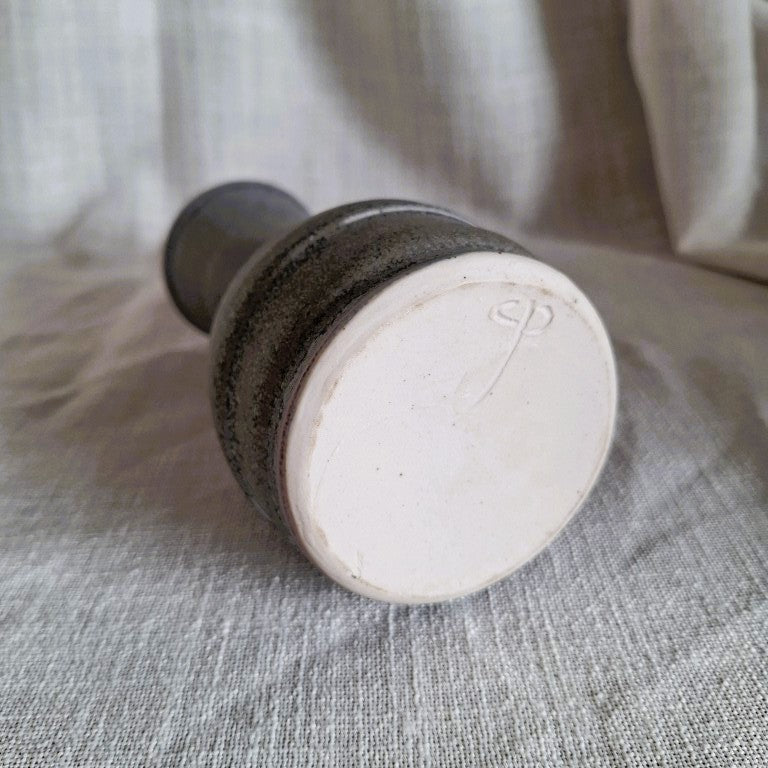 Pretty Pottery Vase With Swirl Signed CP