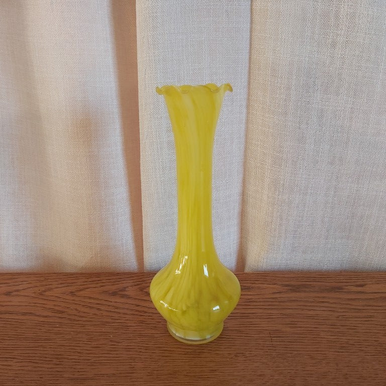 Pretty Yellow Ruffled Edge Glass Vase