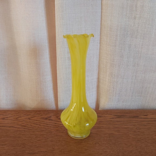Pretty Yellow Ruffled Edge Glass Vase