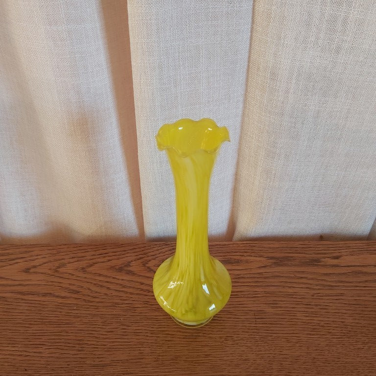 Pretty Yellow Ruffled Edge Glass Vase