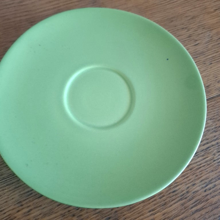 Rare Bob Steiner Green Deco Pair or Tea Cups and Saucers