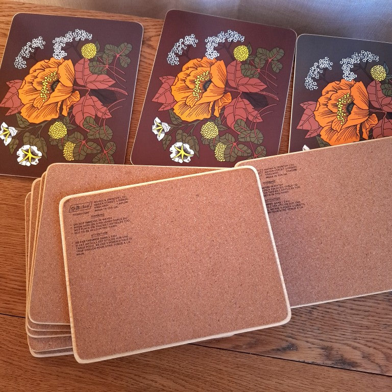 Rare Set of 11 Vintage Retro Orange and Brown Flower Power 1970's St Michael Placemats