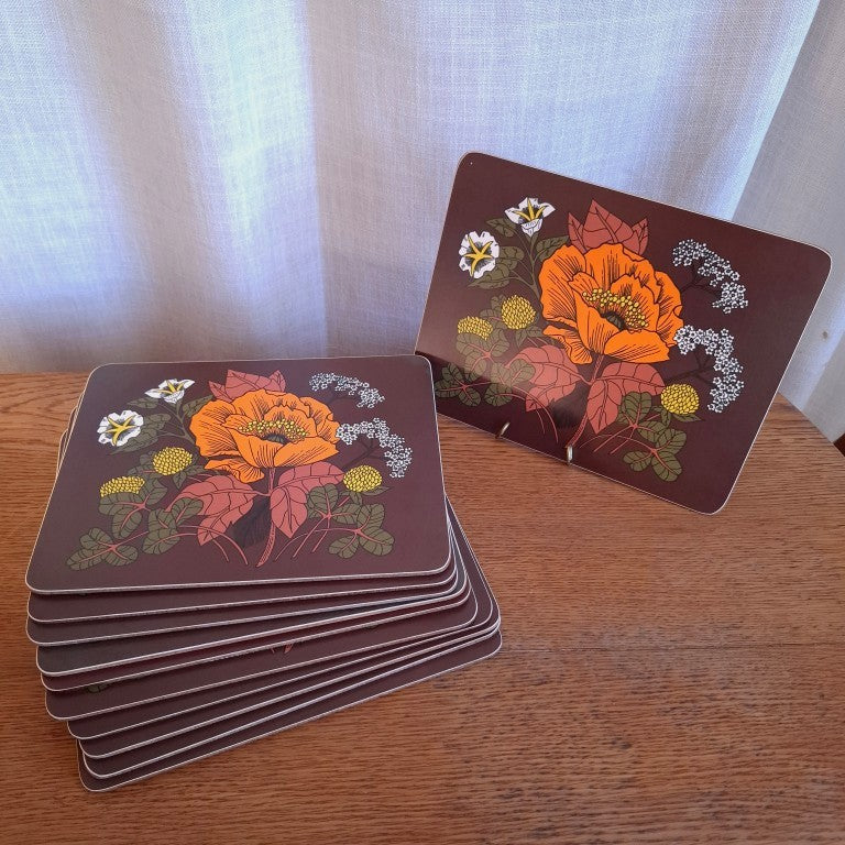 Rare Set of 11 Vintage Retro Orange and Brown Flower Power 1970's St Michael Placemats