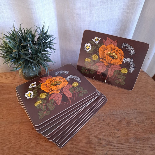 Rare Set of 11 Vintage Retro Orange and Brown Flower Power 1970's St Michael Placemats