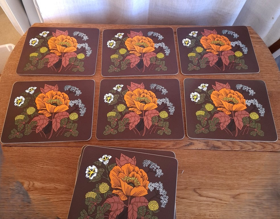 Rare Set of 11 Vintage Retro Orange and Brown Flower Power 1970's St Michael Placemats