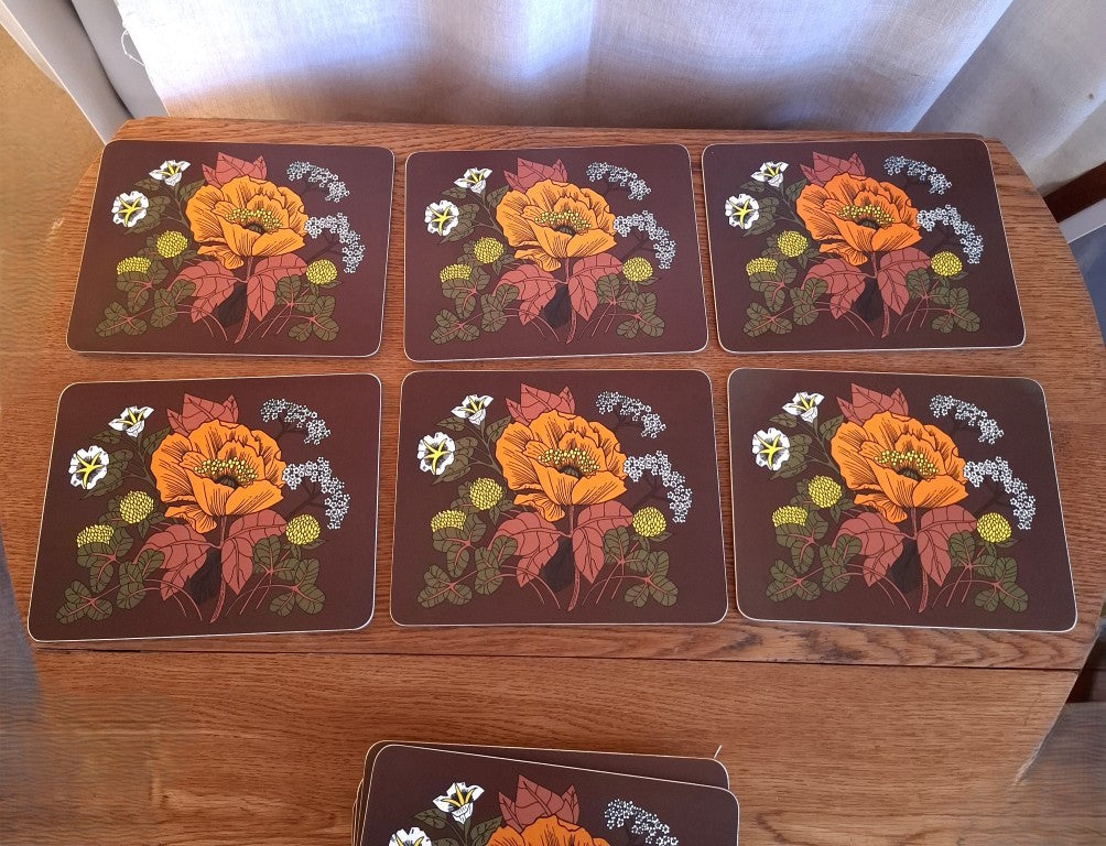 Rare Set of 11 Vintage Retro Orange and Brown Flower Power 1970's St Michael Placemats