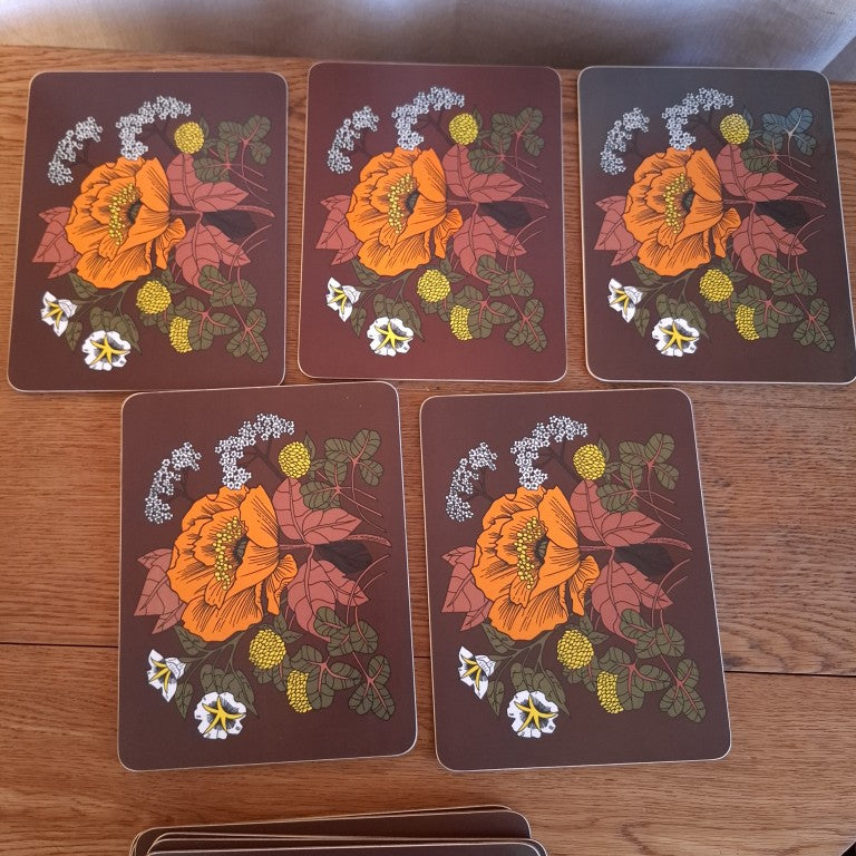 Rare Set of 11 Vintage Retro Orange and Brown Flower Power 1970's St Michael Placemats