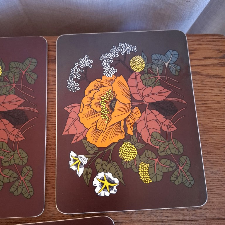 Rare Set of 11 Vintage Retro Orange and Brown Flower Power 1970's St Michael Placemats