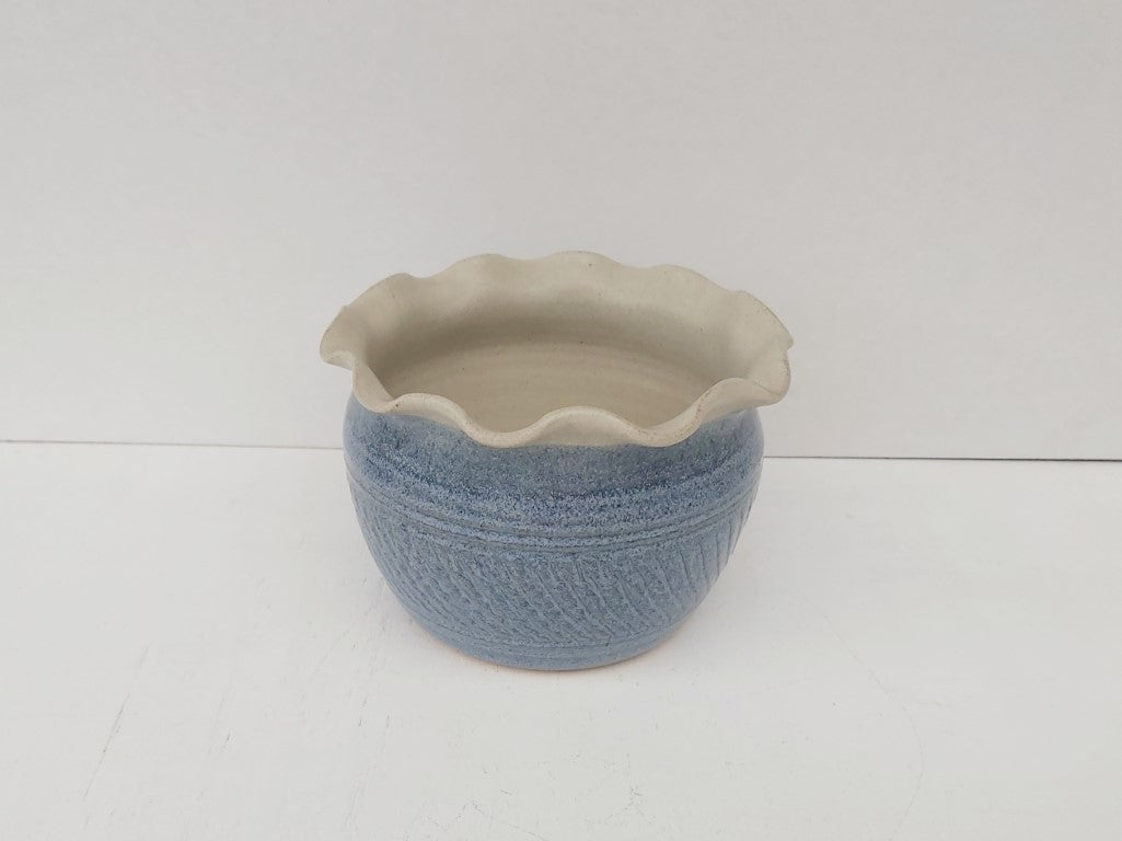 Ruffled Rim Blue Studio Pottery Planter