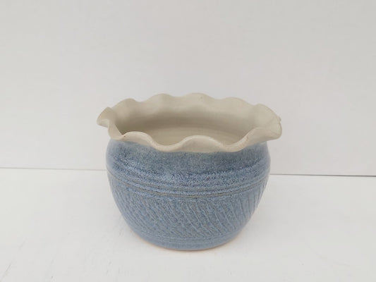 Ruffled Rim Blue Studio Pottery Planter