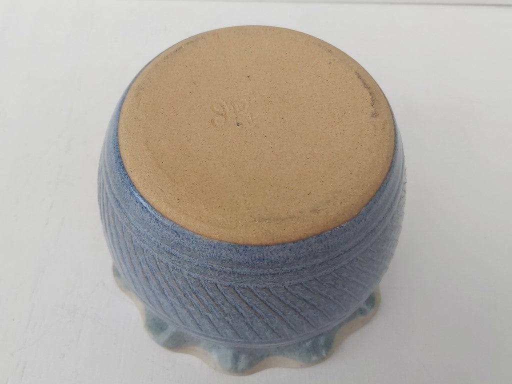 Ruffled Rim Blue Studio Pottery Planter