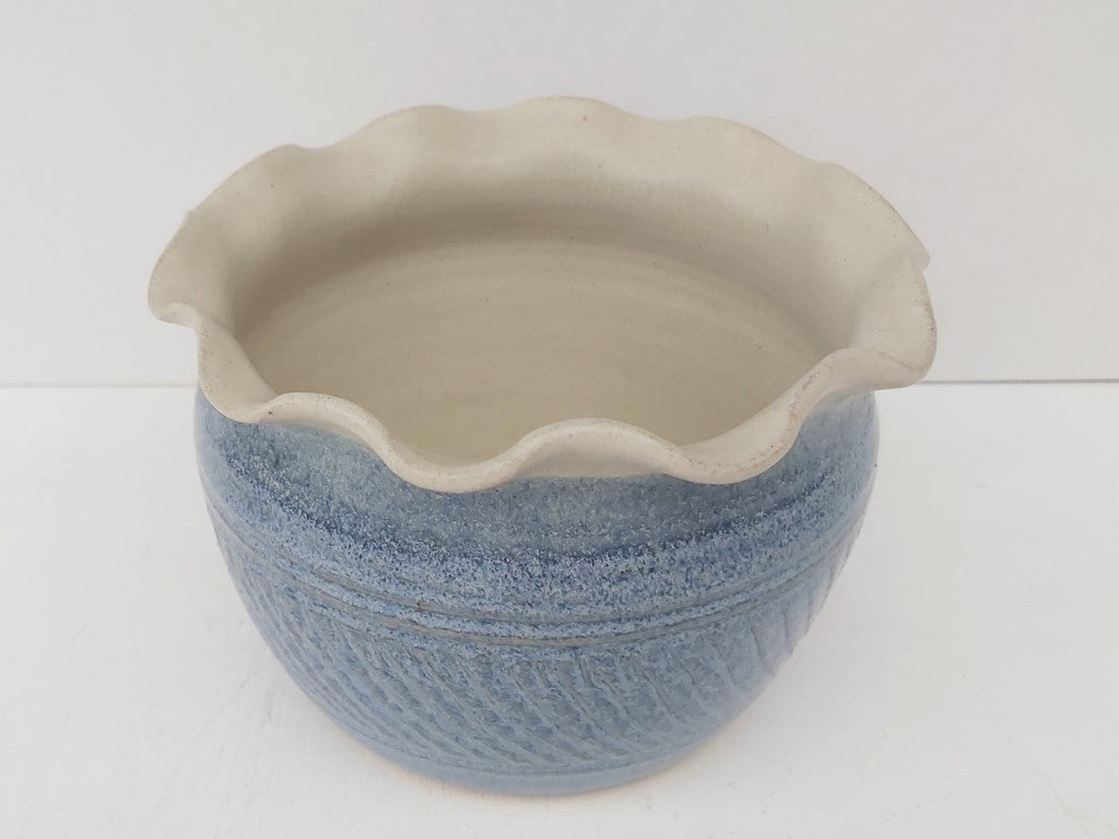 Ruffled Rim Blue Studio Pottery Planter