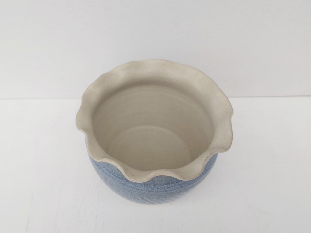 Ruffled Rim Blue Studio Pottery Planter