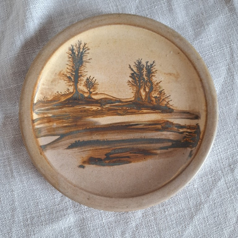 Vintage 1970s Rupert Andrews (UK) Studio Pottery Mocha Ware Landscape Wall Plate