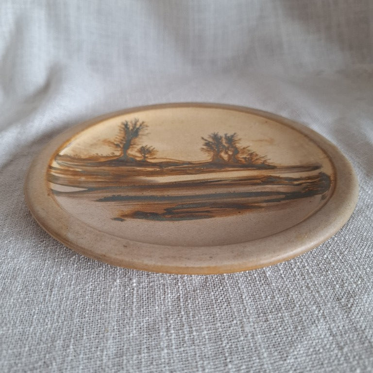Vintage 1970s Rupert Andrews (UK) Studio Pottery Mocha Ware Landscape Wall Plate