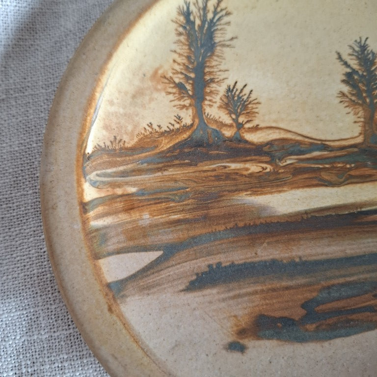 Vintage 1970s Rupert Andrews (UK) Studio Pottery Mocha Ware Landscape Wall Plate