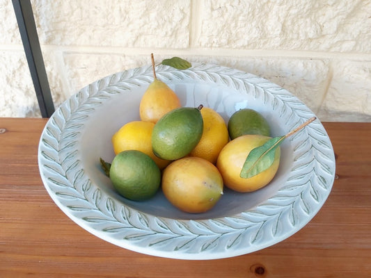 Elegant White Salad Bowl with Leaf Wreath Rim
