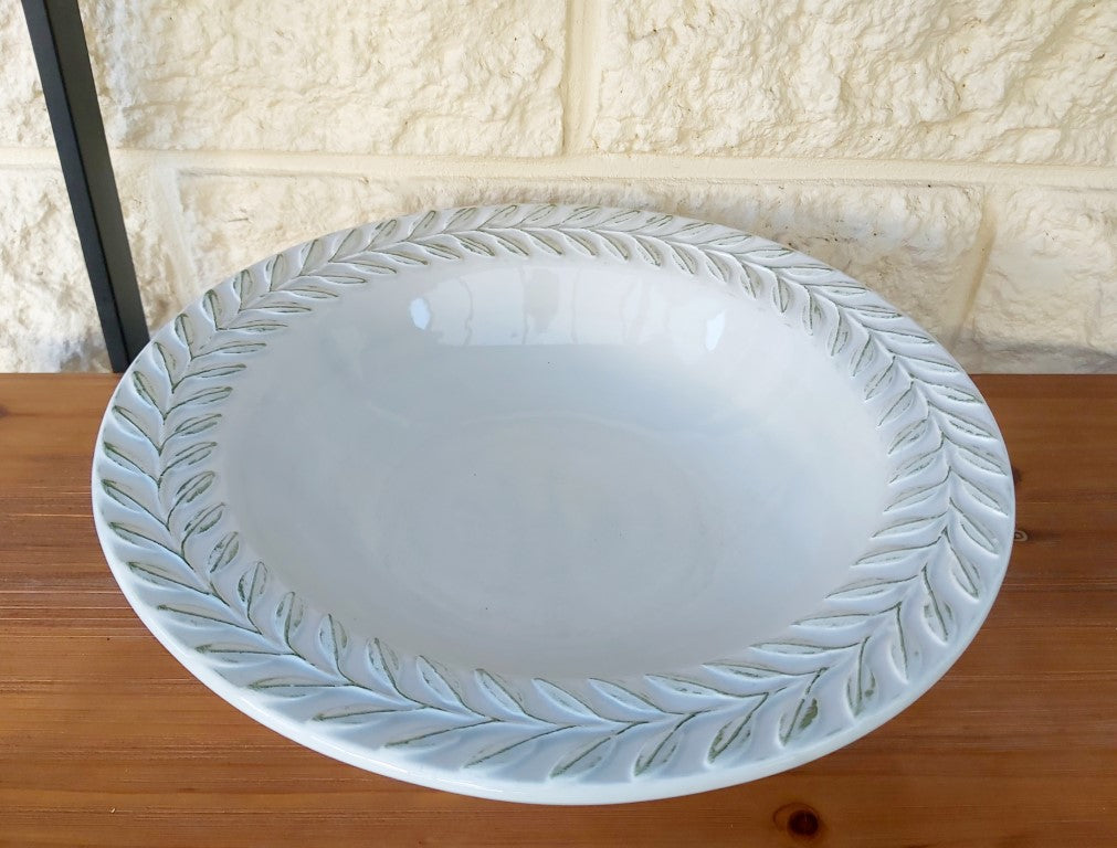 Elegant White Salad Bowl with Leaf Wreath Rim