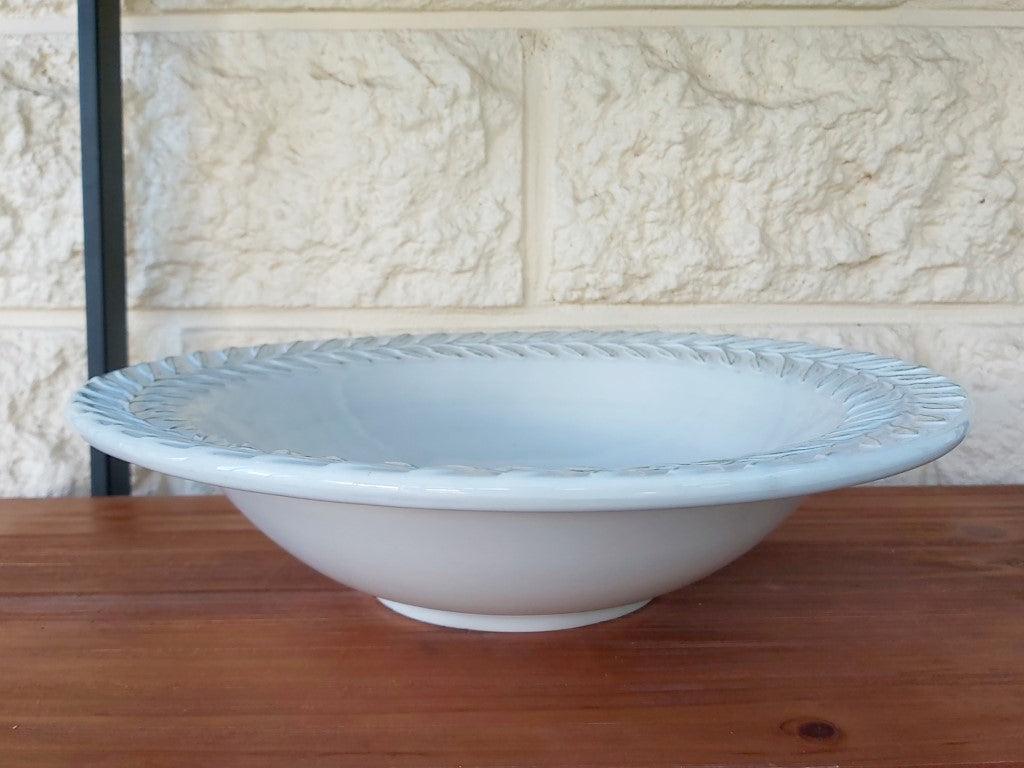 Elegant White Salad Bowl with Leaf Wreath Rim