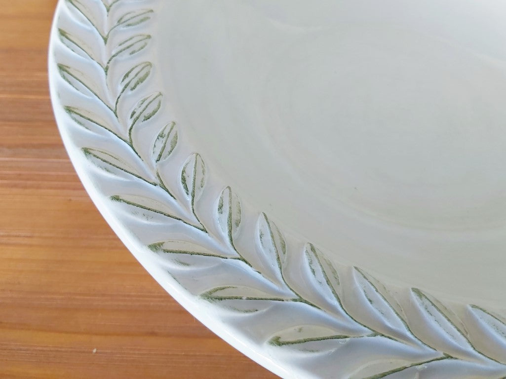 Elegant White Salad Bowl with Leaf Wreath Rim