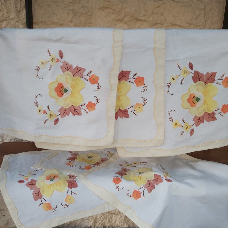 Set of Hand Stitched Floral Yellow Placemats