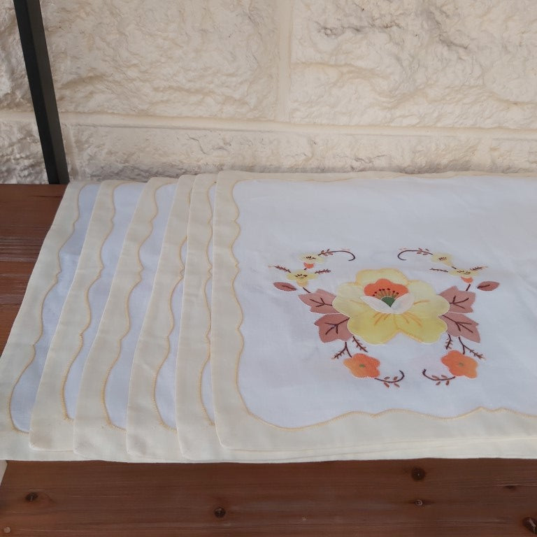 Set of Hand Stitched Floral Yellow Placemats